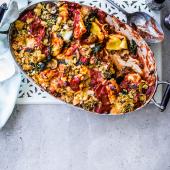 Mushroom and spinach tortelloni bake
