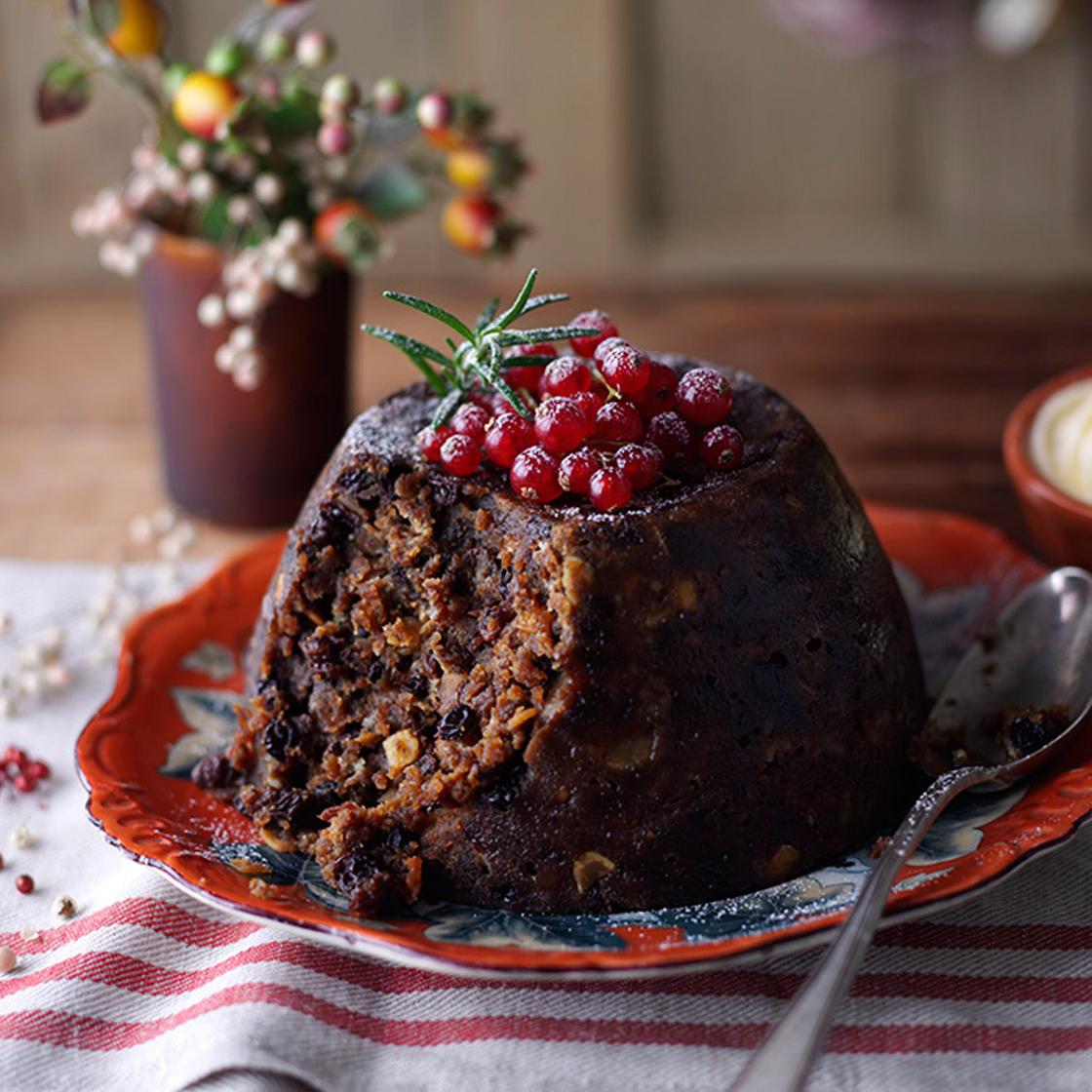 Classic Christmas pudding with brandy butter