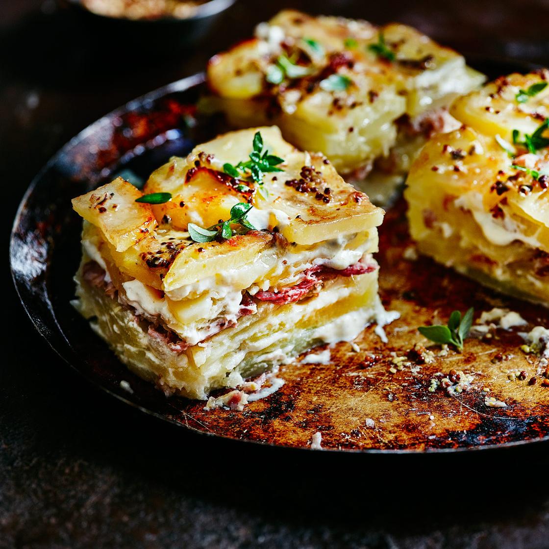 Dauphinoise Potatoes With Ham Hock And Mustard Recipe Sainsbury S Magazine