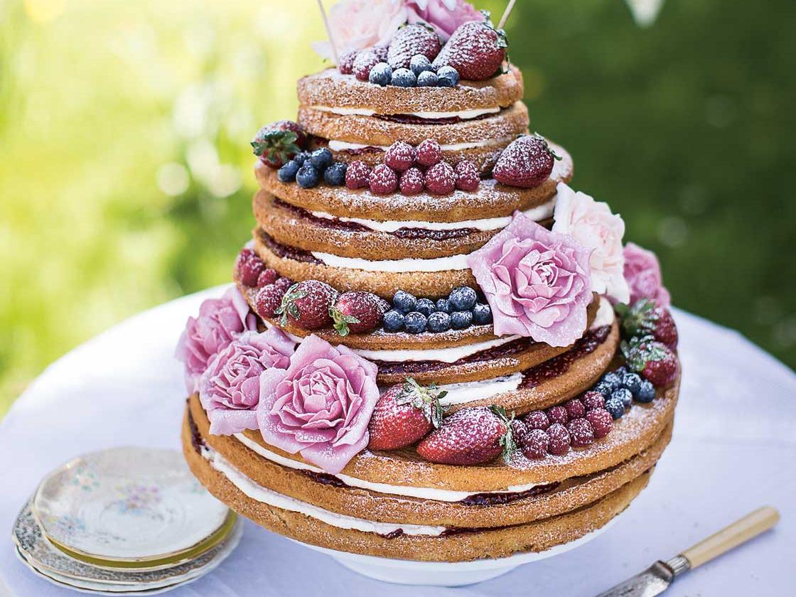 Naked' Victoria sponge wedding cake | Sainsbury`s Magazine