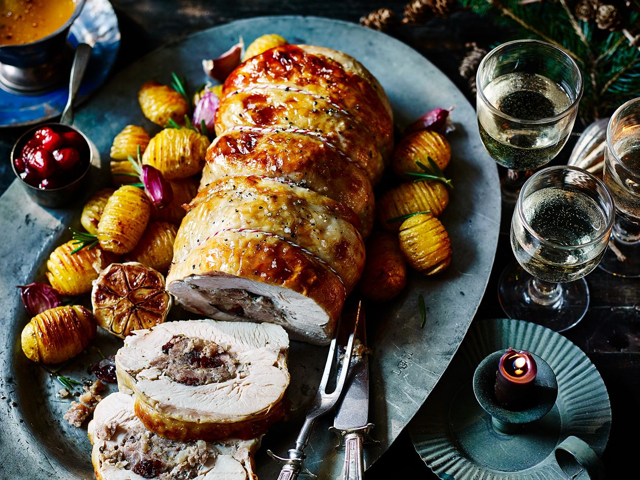 Rolled Turkey Breast With Rosemary And Cranberry Stuffing Recipe Sainsbury S Magazine