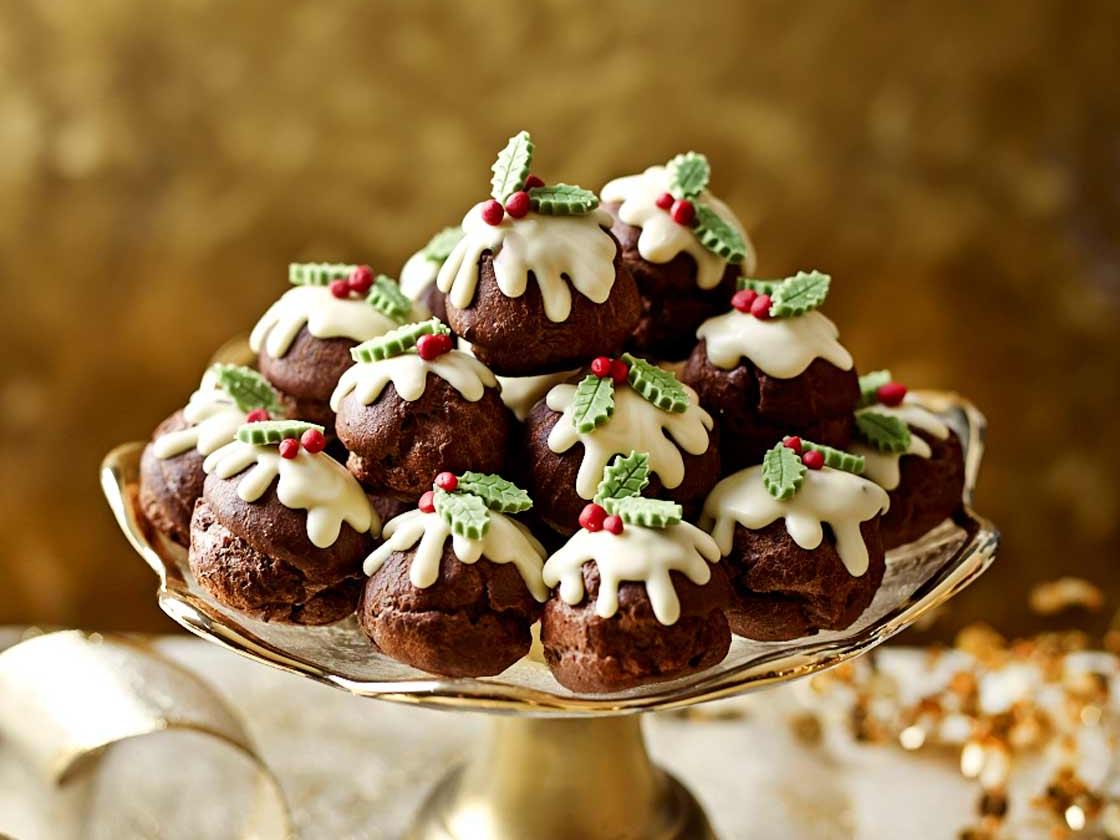 Chocolate Profiterole Christmas Puddings Sainsbury S Magazine Chocolate Profiterole Christmas Puddings Sainsbury S Magazine