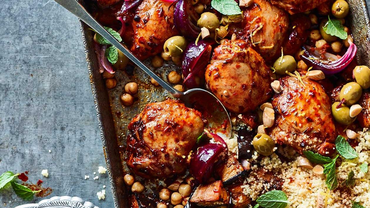 image of Harissa Chicken Traybake recipe by Sainsbury’s Magazine