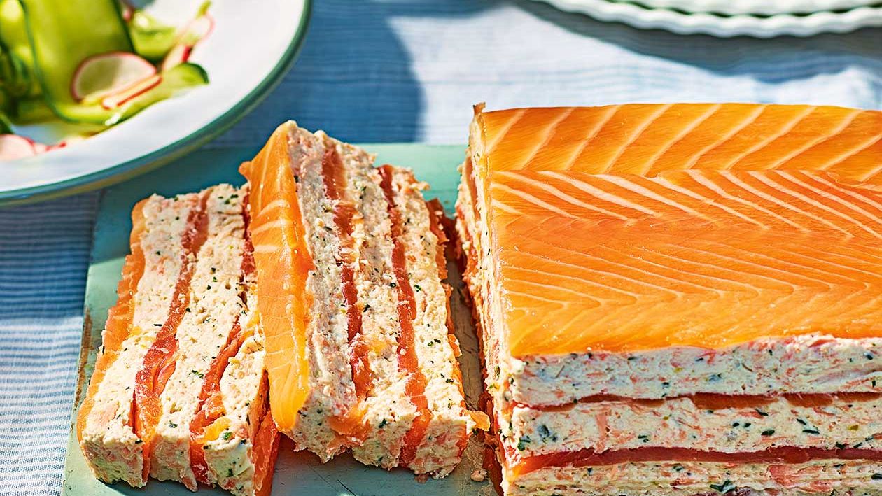 image of Salmon and Dill Terrine With Cucumber and Radish Salad recipe by Sainsbury’s Magazine