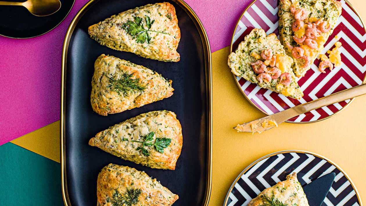 image of Summer Herb Scones With Potted Shrimp recipe by Sainsbury’s Magazine
