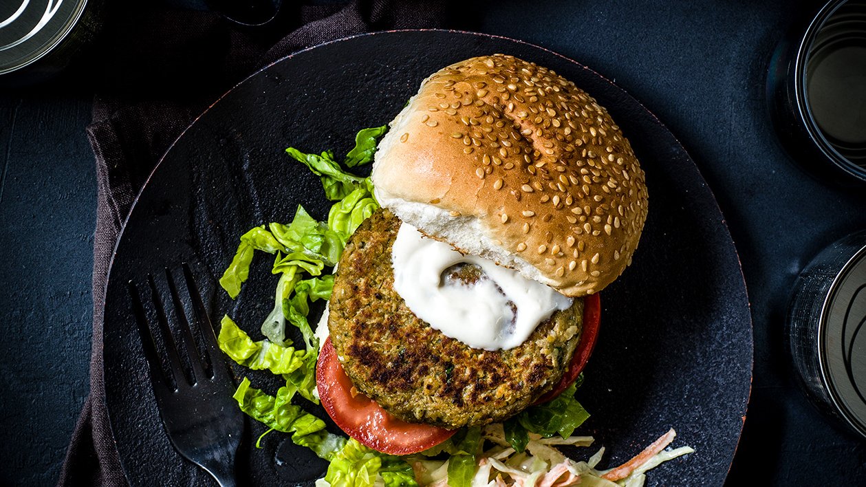 image of Falafel Burgers With Tahini Coleslaw recipe by Sainsbury’s Magazine