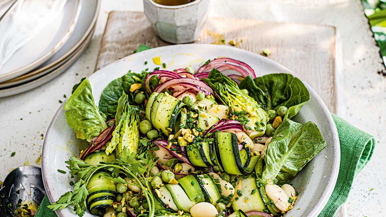 image of Lettuce, Pea, Butter Bean and Preserved Lemon Salad recipe by Sainsbury’s Magazine