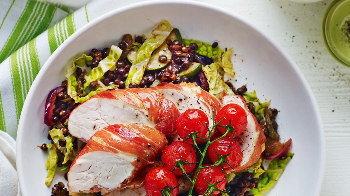 image of Parma Ham Chicken With Lentils recipe by Sainsbury’s Magazine