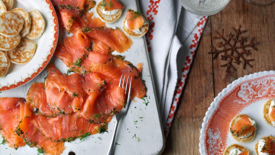 image of Gravadlax Salmon Starter With Blinis recipe by Sainsbury’s Magazine