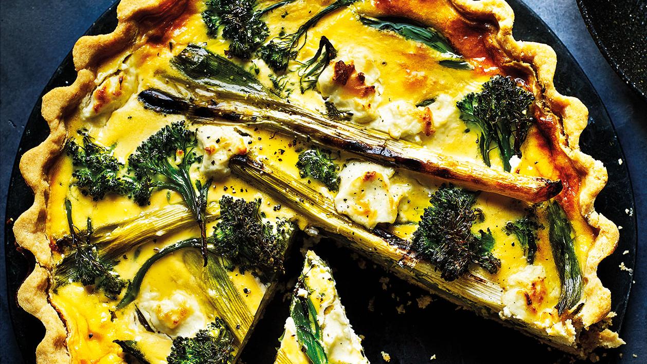 Tenderstem And Goats Cheese Quiche Recipe Sainsbury S Magazine