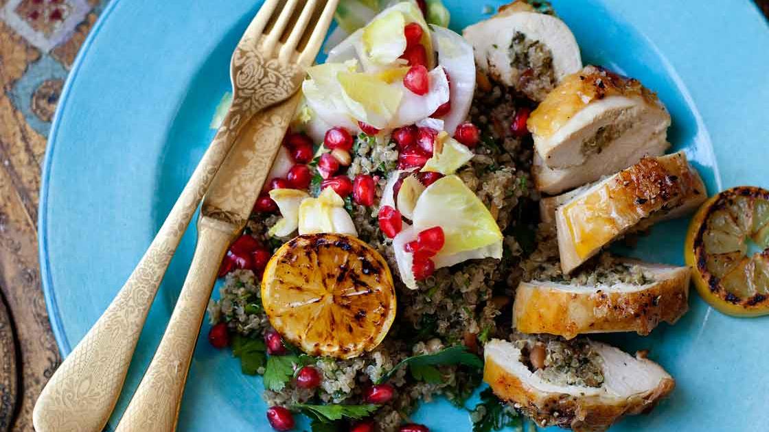 image of Chicken Breasts With Date and Pine Nut Quinoa Stuffing recipe by Sainsbury’s Magazine
