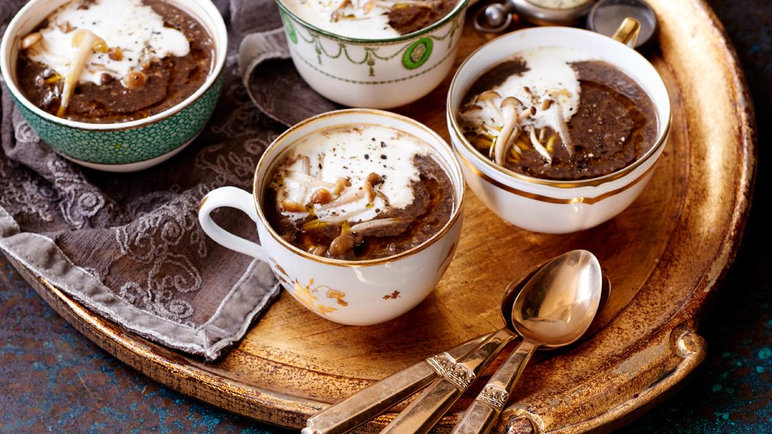 image of Mushroom and Chestnut Soup With Truffle Oil recipe by Sainsbury’s Magazine