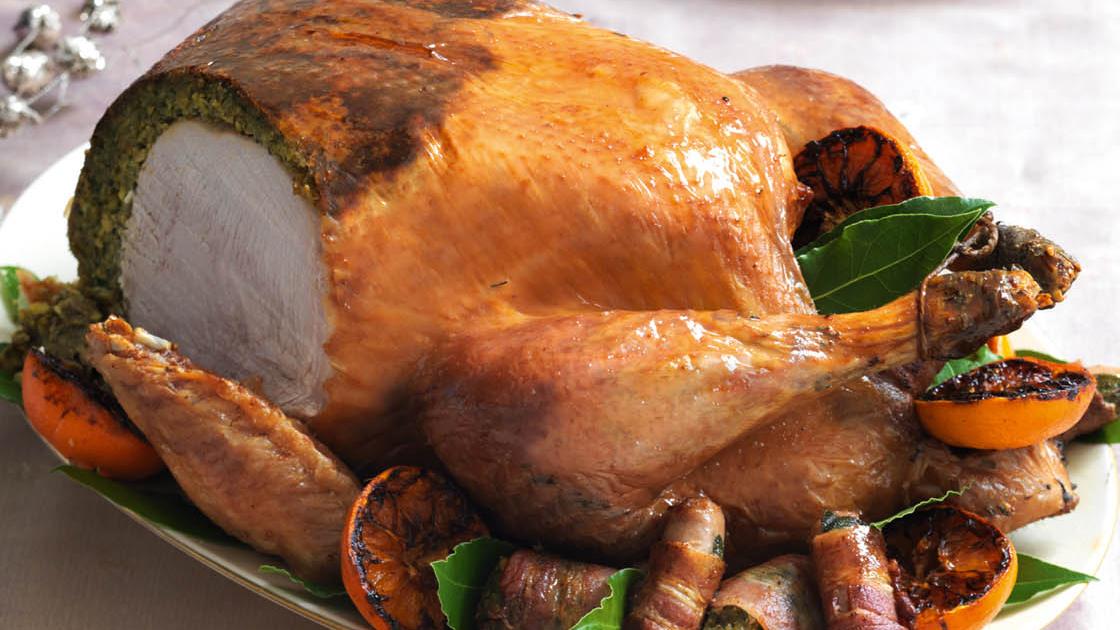 image of Roast Turkey With Herb and Pistachio Stuffing recipe by Sainsbury’s Magazine