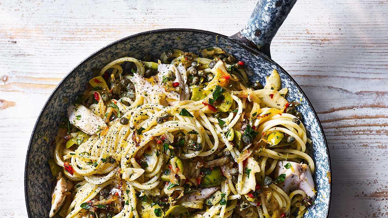 Mackerel Fennel And Olive Spaghetti Recipe Sainsbury S Magazine