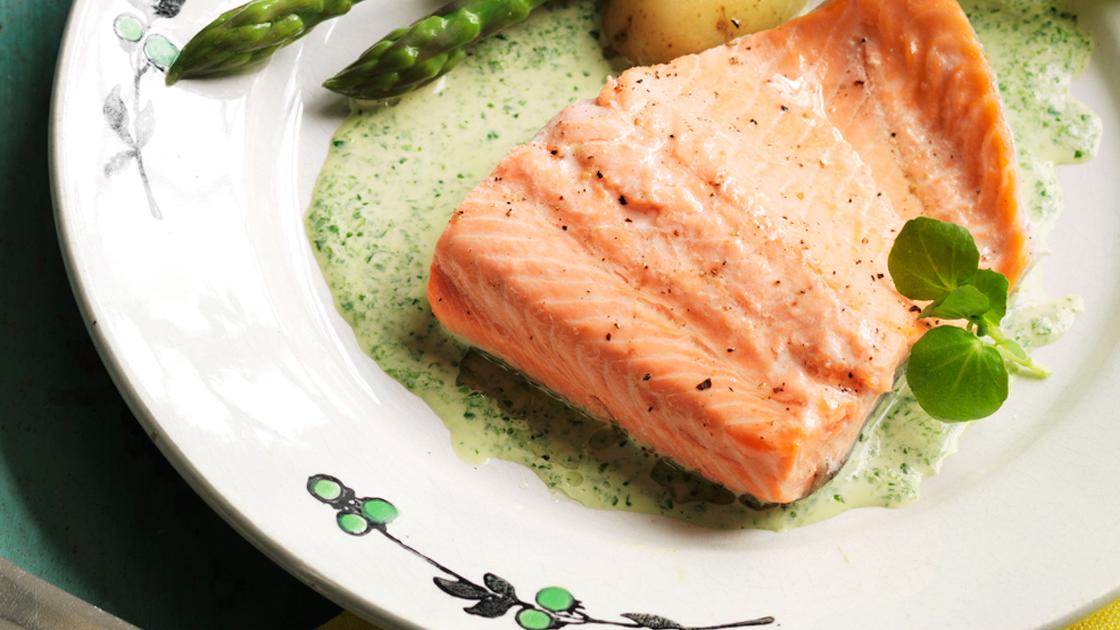 image of Poached Trout With Watercress Sauce recipe by Sainsbury’s Magazine