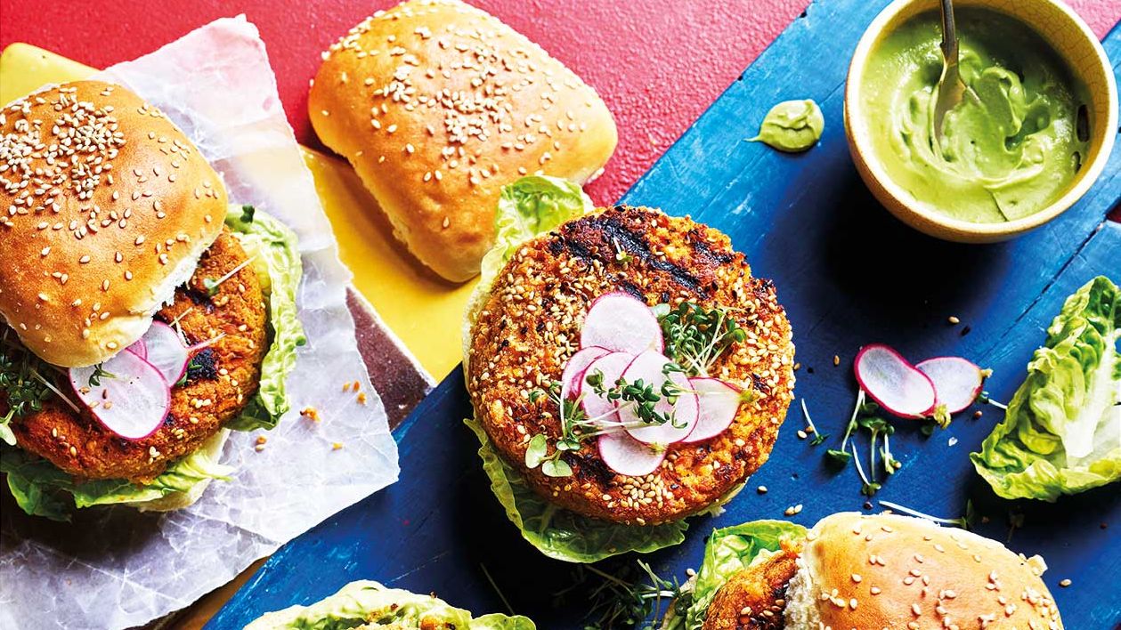 image of Miso Chickpea and Carrot Veggie Burgers recipe by Sainsbury’s Magazine