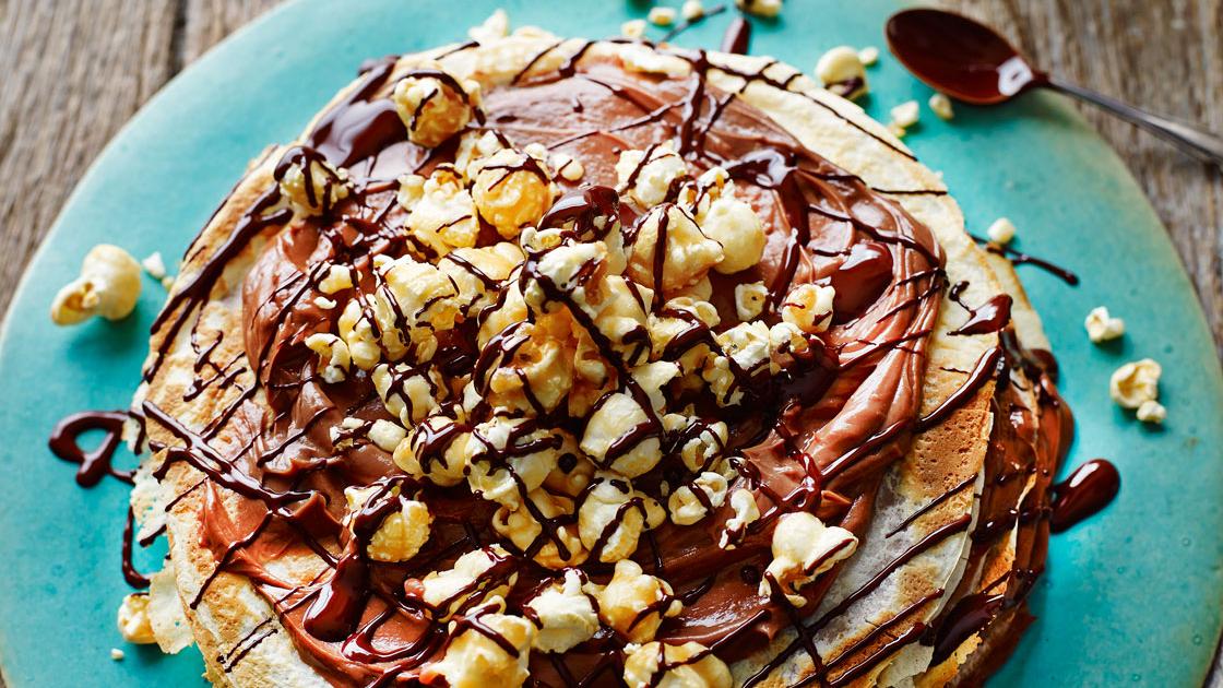 image of Chocolate Popcorn Pancake Stack recipe by Sainsbury’s Magazine