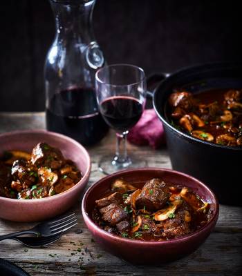 Pork and red wine stew with porcini and chestnuts