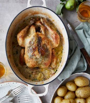 Pot-roast chicken with cider and tarragon