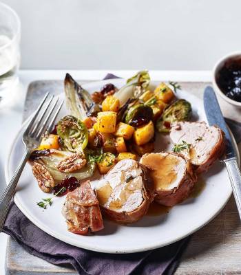 All-in-one roast pork and winter veg