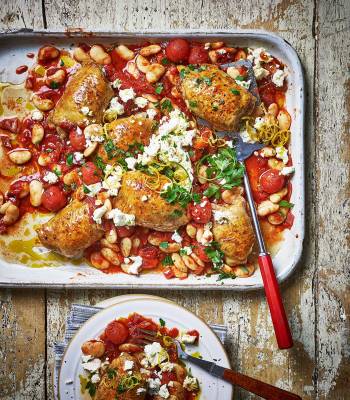 Greek chicken and butter bean traybake