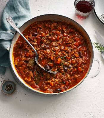Slow-cooked lamb, caper and olive ragu