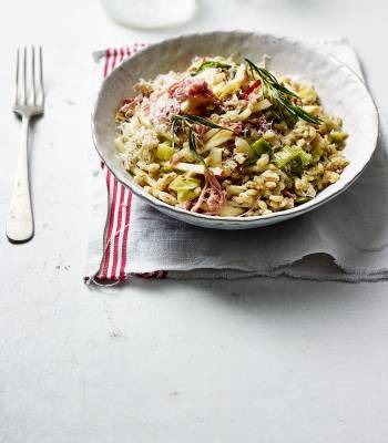 Leek, ham and apple barley ‘risotto’ 