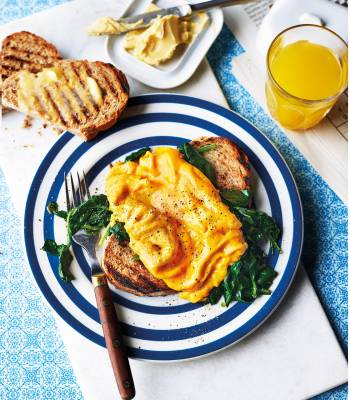 Australian folded eggs with garlic spinach on toast