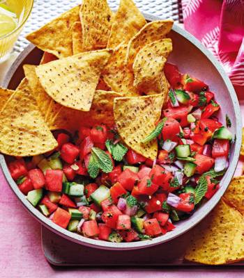 Watermelon salsa with tortilla chips