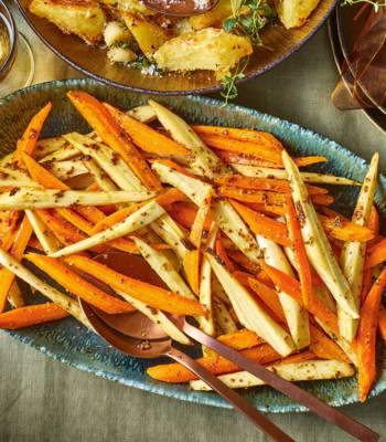 Maple-mustard glazed carrots and parsnips