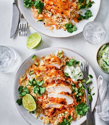 Sticky chicken with carrot pilau