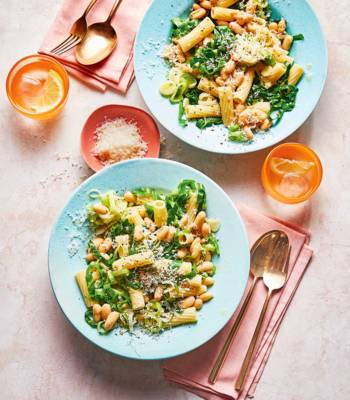 Spring greens and white bean rigatoni