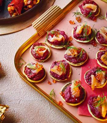 Blinis with beetroot and smoked salmon