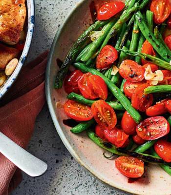 Blistered green beans and tomatoes