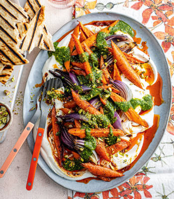 Roasted vegetables with pistachio and dill pesto