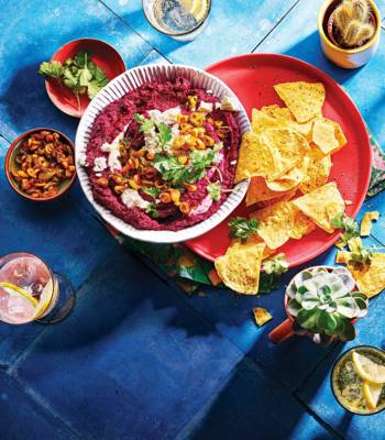 Beetroot and jalapeño dip with crispy tortillas