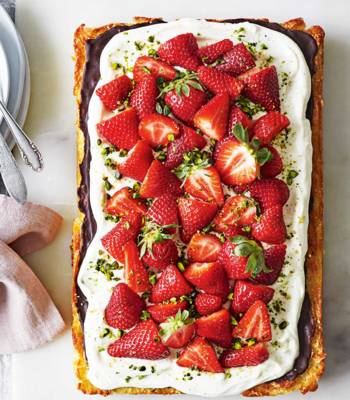 Marzipan cake with strawberries