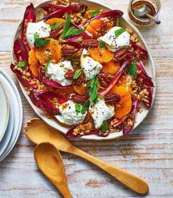 Clementine, pearl barley and burrata salad