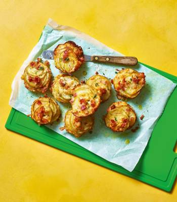 Potato, pancetta and pecorino muffin-tin stacks
