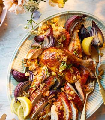 Roast chicken with herby lemon butter and hazelnut vinaigrette