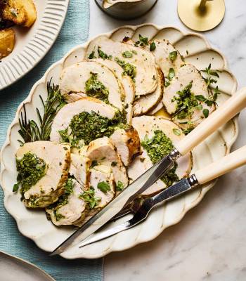 Roast turkey breast with almond and lemon stuffing