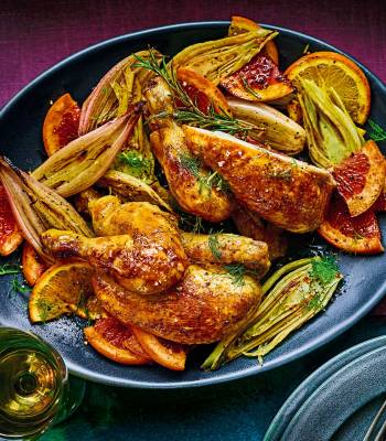 Winter citrus-brined roast poussin and fennel