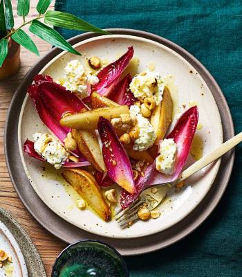 Fried pear, chicory and ricotta salad