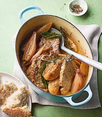 Cider-braised pork and pears