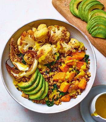 Golden tahini grain bowl