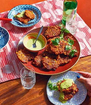 Kimchi and sweetcorn fritters with herb mayo