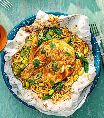 Teriyaki chicken and noodle parcels