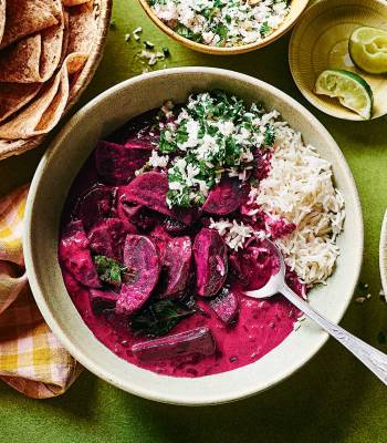 Beetroot curry with a coconut sambol