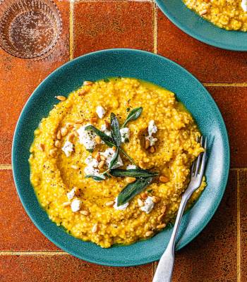 Butternut squash bulgur risotto with goat’s cheese
