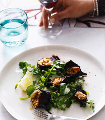 Roast beetroot with hazelnut butter and watercress